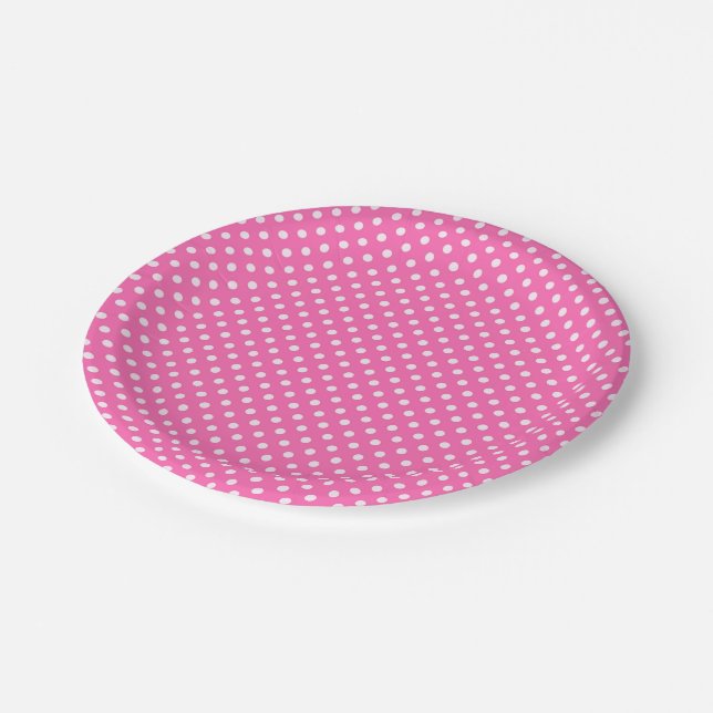Hot Pink #2 and White Polka Dots Pattern Paper Plates (Angled)