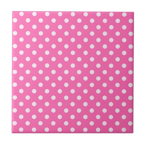 Hot Pink 2 and White Polka Dots Pattern Tile