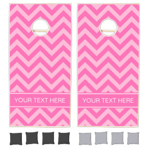 Hot Pink #2 Cotton Candy LG Chevron Name Monogram Cornhole Set