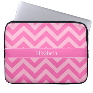 Hot Pink #2 Cotton Candy LG Chevron Name Monogram Laptop Sleeve