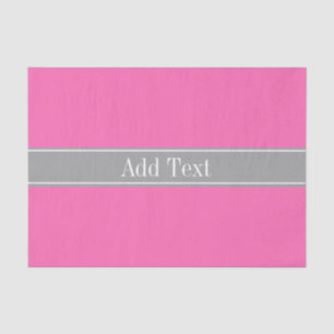 Hot Pink #2, Dark Gray Ribbon Name Monogram Tissue Paper