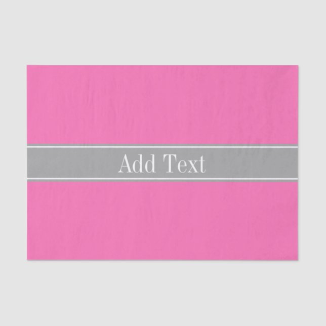 Hot Pink #2, Dark Gray Ribbon Name Monogram Tissue Paper (Front)