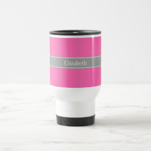 Hot Pink #2, Dark Gray Ribbon Name Monogram Travel Mug