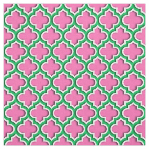 Hot Pink #2, Emerald, Wht Moroccan Quatrefoil #5DS Fabric