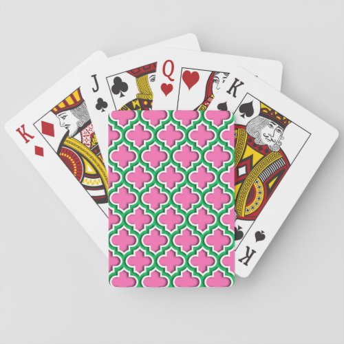 Hot Pink 2 Emerald Wht Moroccan Quatrefoil 5DS Poker Cards