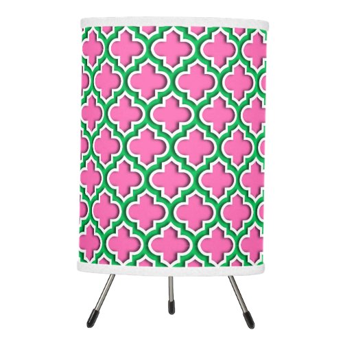 Hot Pink 2 Emerald Wht Moroccan Quatrefoil 5DS Tripod Lamp