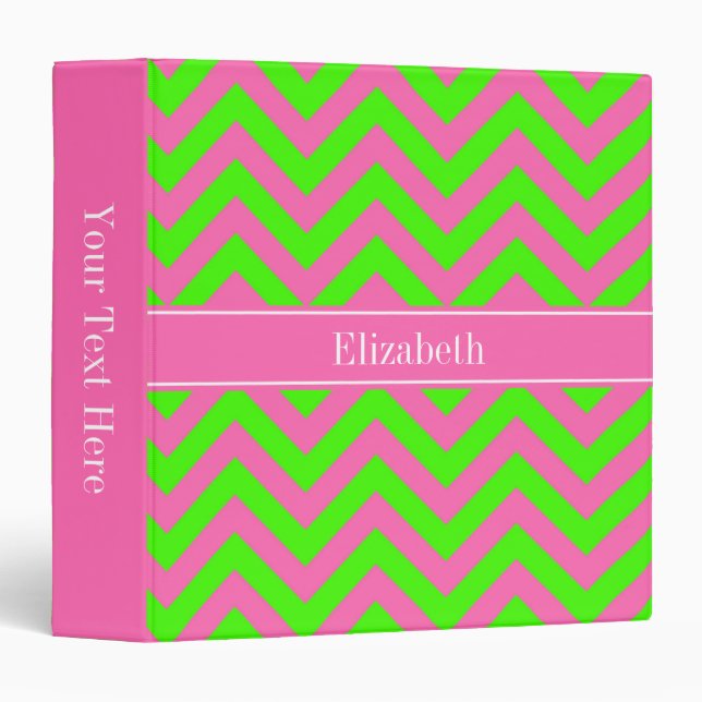 Hot Pink #2 Lime Green LG Chevron Name Monogram 3 Ring Binder (Front/Spine)