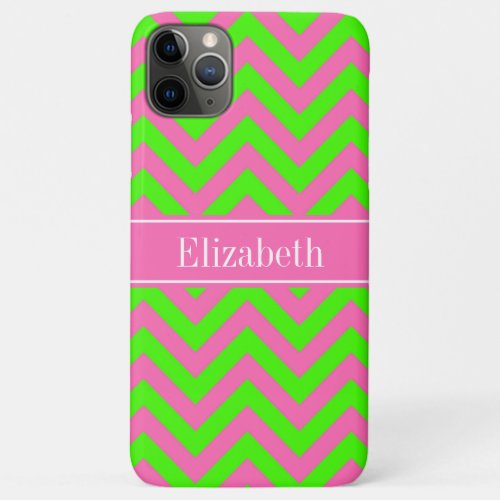 Hot Pink 2 Lime Green LG Chevron Name Monogram iPhone 11 Pro Max Case