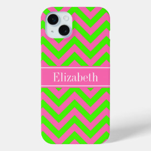 Hot Pink #2 Lime Green LG Chevron Name Monogram iPhone 15 Plus Case