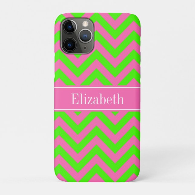 Hot Pink #2 Lime Green LG Chevron Name Monogram Case-Mate iPhone Case (Back)