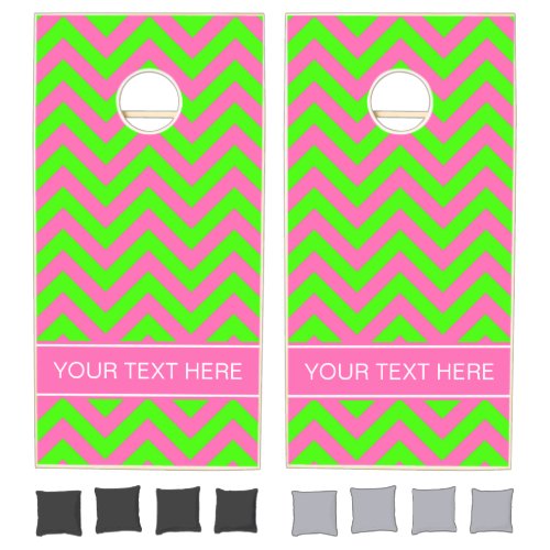 Hot Pink 2 Lime Green LG Chevron Name Monogram Cornhole Set