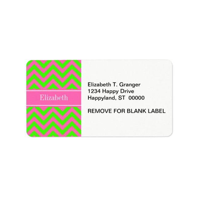 Hot Pink #2 Lime Green LG Chevron Name Monogram Label (Front)