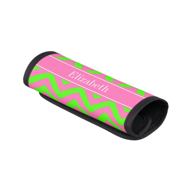 Hot Pink #2 Lime Green LG Chevron Name Monogram Luggage Handle Wrap (Angled)