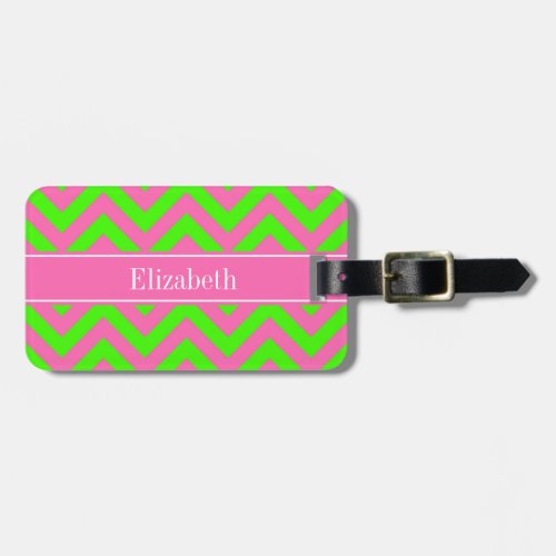 Hot Pink 2 Lime Green LG Chevron Name Monogram Luggage Tag