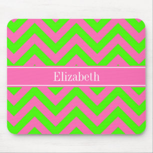 Hot Pink #2 Lime Green LG Chevron Name Monogram Mouse Pad