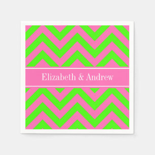 Hot Pink #2 Lime Green LG Chevron Name Monogram Napkins