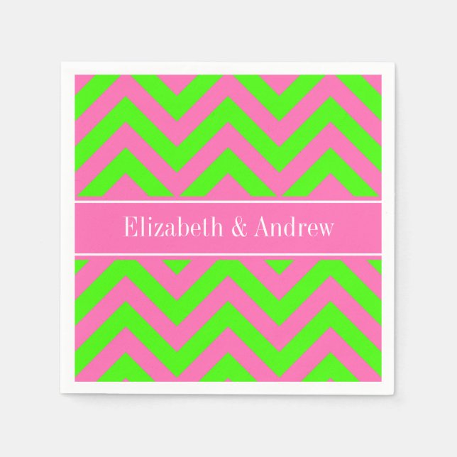 Hot Pink #2 Lime Green LG Chevron Name Monogram Napkins (Front)