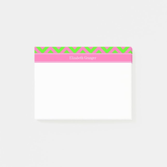 Hot Pink #2 Lime Green LG Chevron Name Monogram Post-it Notes (Front)