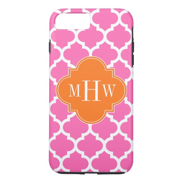Hot Pink#2 Moroccan #5 Pumpkin 3 Initial Monogram Case-Mate iPhone Case (Back)
