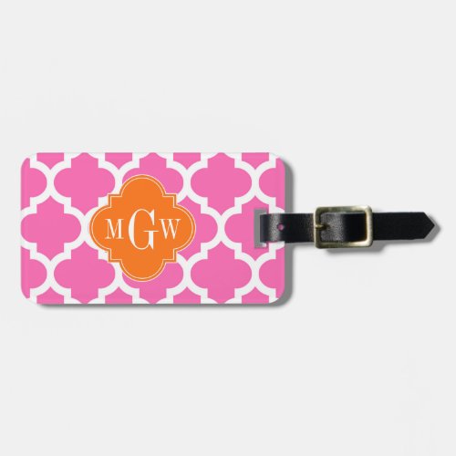 Hot Pink2  Moroccan 5 Pumpkin 3 Initial Monogram Luggage Tag