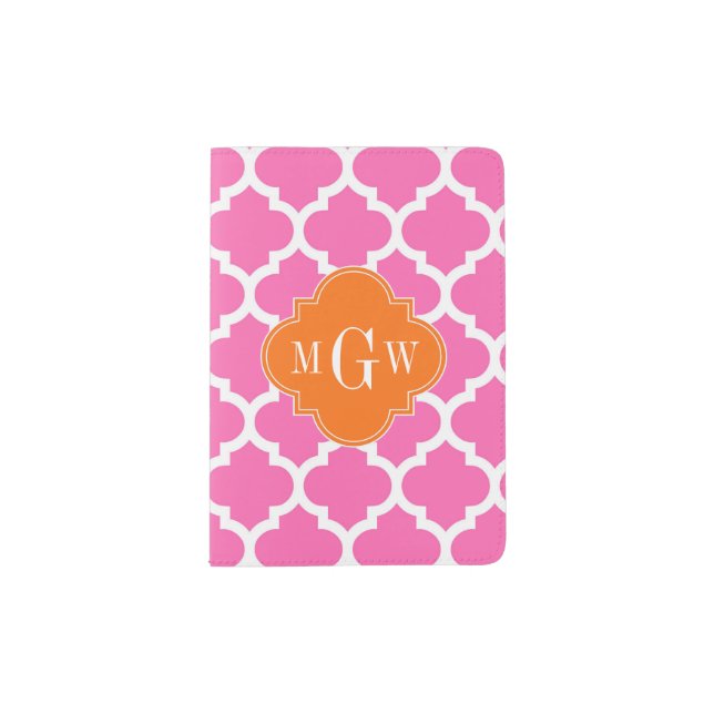 Hot Pink#2  Moroccan #5 Pumpkin 3 Initial Monogram Passport Holder (Front)