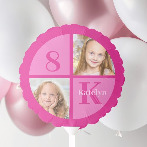 Hot Pink 2 Photo Personalized Birthday Girl Party Balloon