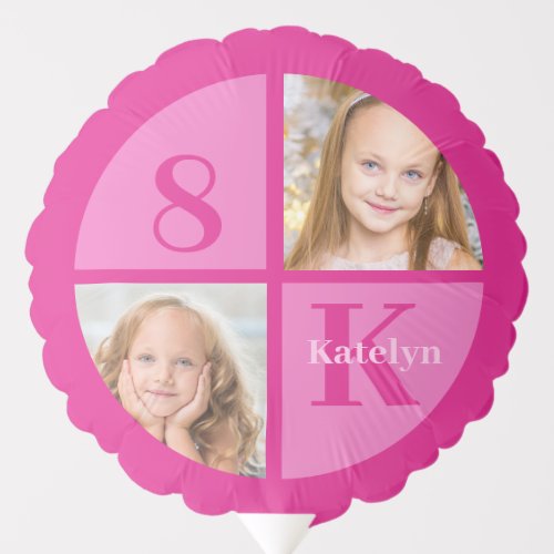 Hot Pink 2 Photo Personalized Birthday Girl Party Balloon