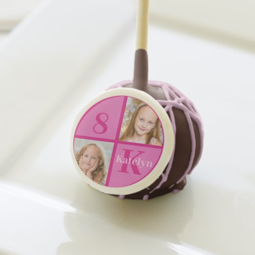 Hot Pink 2 Photo Personalized Birthday Girl Party Cake Pops