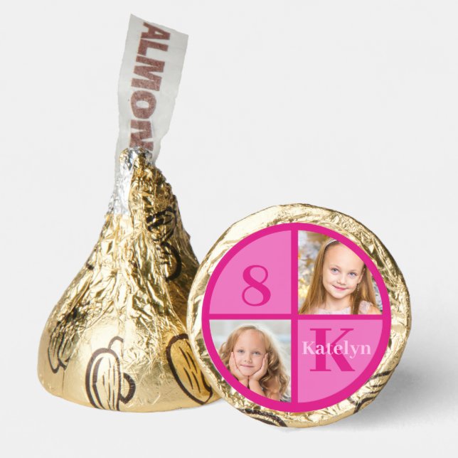 Hot Pink 2 Photo Personalized Birthday Girl Party Hershey®'s Kisses® (Front)