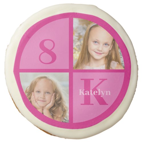 Hot Pink 2 Photo Personalized Birthday Girl Party Sugar Cookie