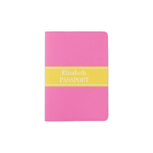 Hot Pink #2, Pineapple Ribbon Name Monogram Passport Holder