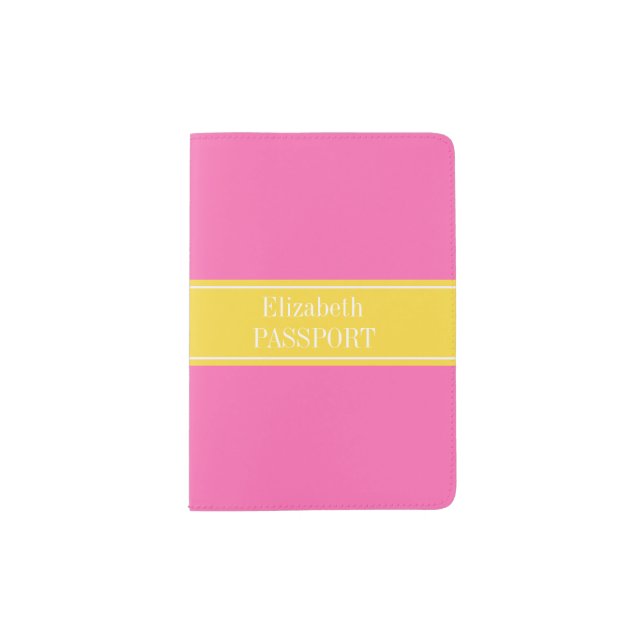 Hot Pink #2, Pineapple Ribbon Name Monogram Passport Holder (Front)