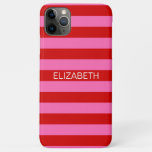 Hot Pink #2, Red Horiz Preppy Stripe Name Monogram Iphone 11 Pro Max Case at Zazzle
