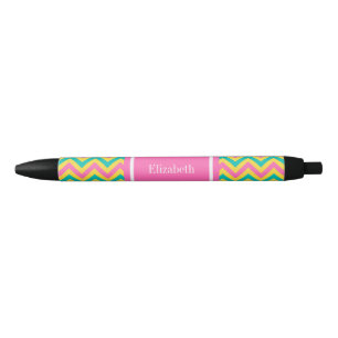 Hot Pink 2 Teal Pineapple LG Chevron Name Monogram Pen