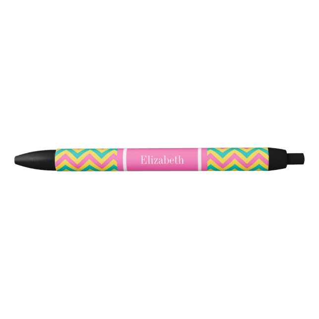 Hot Pink 2 Teal Pineapple LG Chevron Name Monogram Pen (Front)