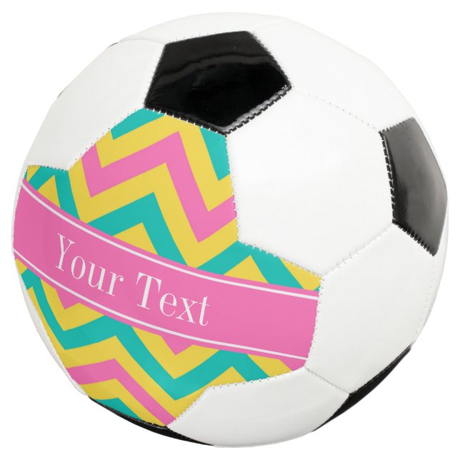 Hot Pink 2 Teal Pineapple LG Chevron Name Monogram Soccer Ball (Three Quarter)
