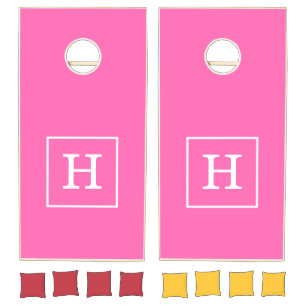 Hot Pink #2 White Framed Initial Monogram Cornhole Set