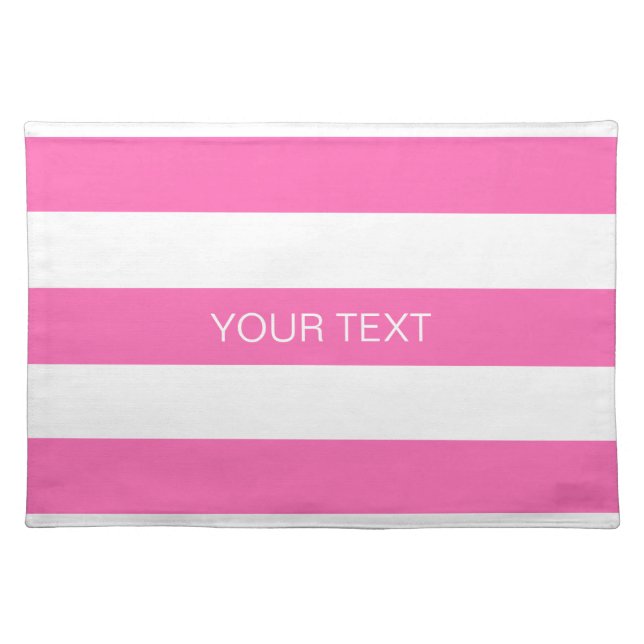Hot Pink #2 White Horiz Preppy Stripe #3 Monogram Placemat (Front)