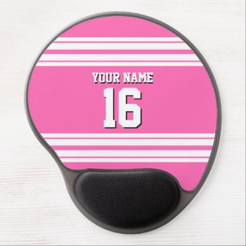 Hot Pink #2 White Team Jersey Custom Number Name Gel Mouse Pad by FantabulousCases at Zazzle