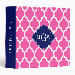 Hot Pink #2 Wht Moroccan #4 Navy Name Monogram 3 Ring Binder