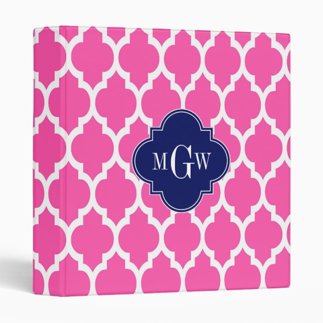 Hot Pink #2 Wht Moroccan #4 Navy Name Monogram Binder (Front/Spine)