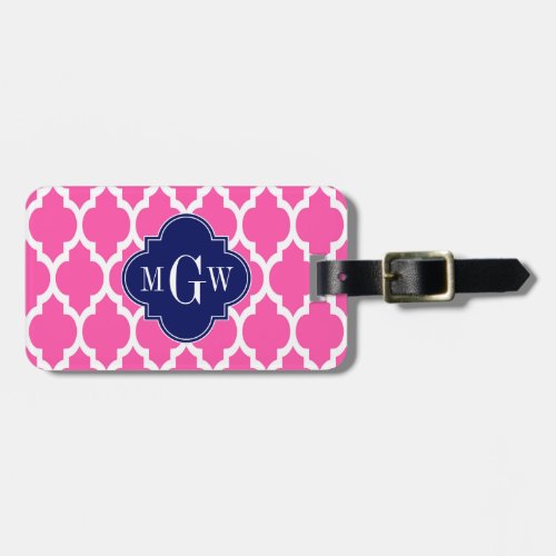 Hot Pink 2 Wht Moroccan 4 Navy Name Monogram Luggage Tag