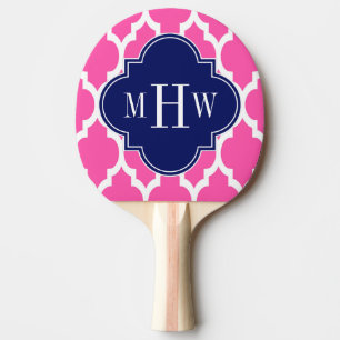 Hot Pink #2 Wht Moroccan #4 Navy Name Monogram Ping-Pong Paddle