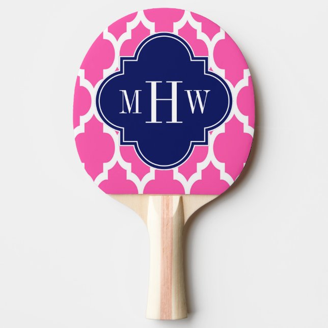 Hot Pink #2 Wht Moroccan #4 Navy Name Monogram Ping-Pong Paddle (Front)