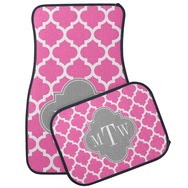 Hot Pink #2 Wht Moroccan #5 Dk Gray Name Monogram Car Floor Mat (Set)