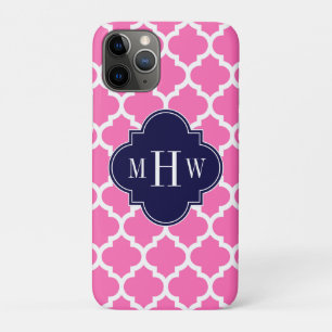 Hot Pink#2 Wht Moroccan #5 Navy 3 Initial Monogram iPhone 11 Pro Case