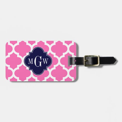 Hot Pink2 Wht Moroccan 5 Navy 3 Initial Monogram Luggage Tag