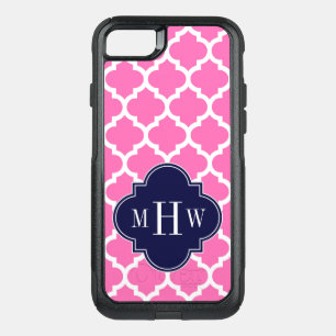 Hot Pink#2 Wht Moroccan #5 Navy 3 Initial Monogram OtterBox Commuter iPhone SE/8/7 Case
