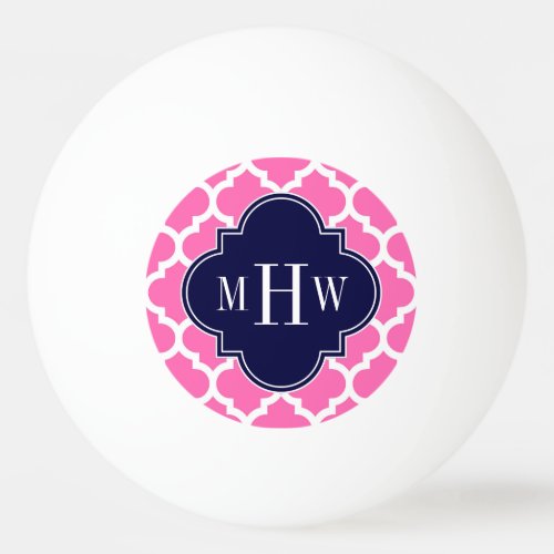 Hot Pink2 Wht Moroccan 5 Navy 3 Initial Monogram Ping Pong Ball