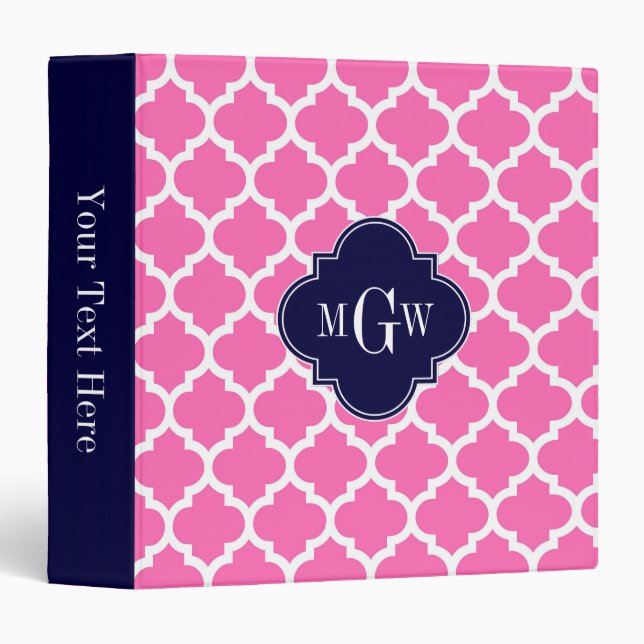 Hot Pink#2 Wht Moroccan #5 Navy 3 Initial Monogram Ring Binder (Front/Spine)
